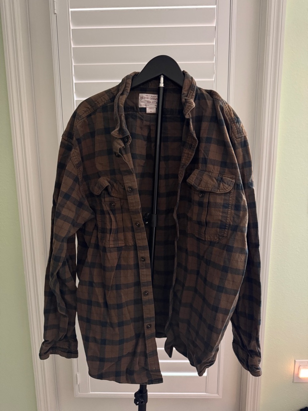 Men's Brown & Black Plaid Lightweight Shirt Jacket